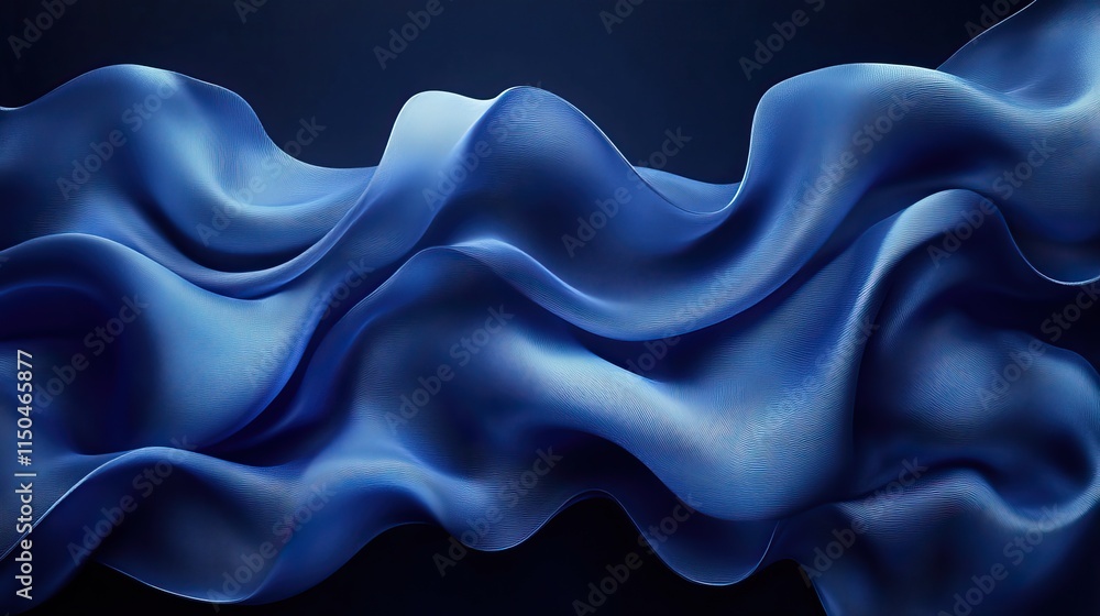 Obraz premium Wallpaper with wave and banner art background, blue lines and material texture, creative poster flow pattern and abstract cloth with satin fabric, artistic ripple
