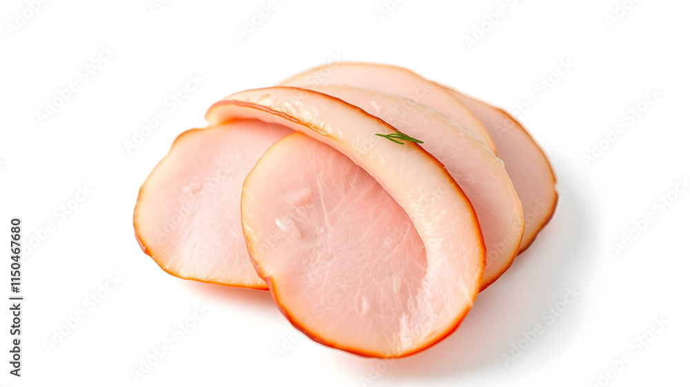 Slices of Boiled Ham isolated on white background. Generative AI Slices of Boiled Ham isolated on white background. Generative AI