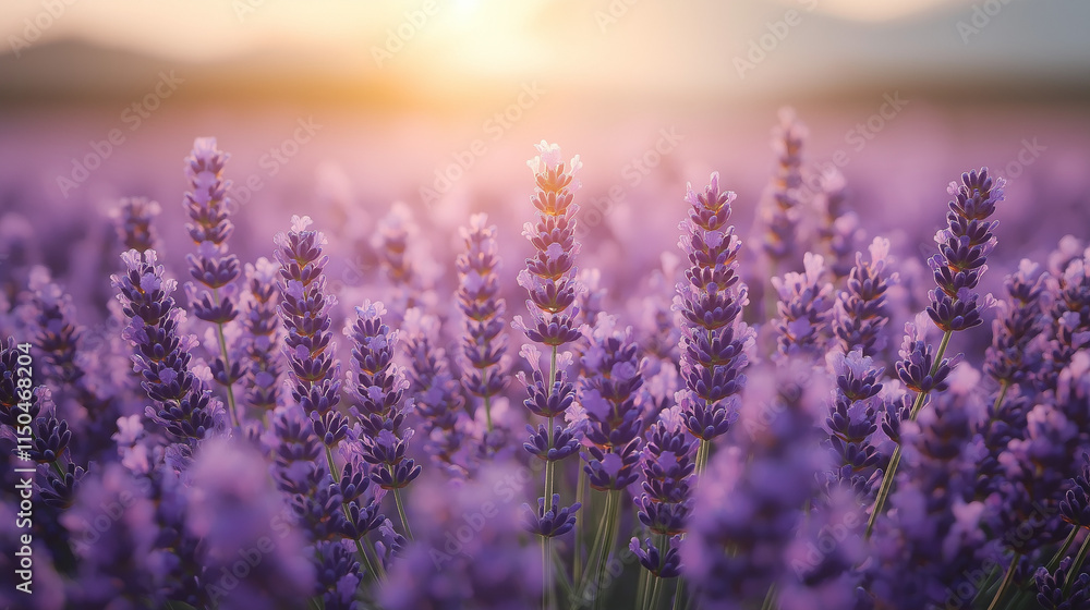 Naklejka premium Fragrant Blossoms – Lavender Field Swaying in the Gentle Summer Breeze