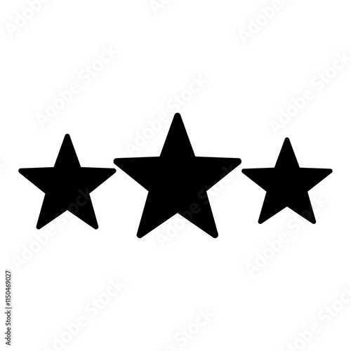 Simple and bold illustration of three black stars on a white background, with one larger star centered between two smaller ones, symbolizing quality and excellence.