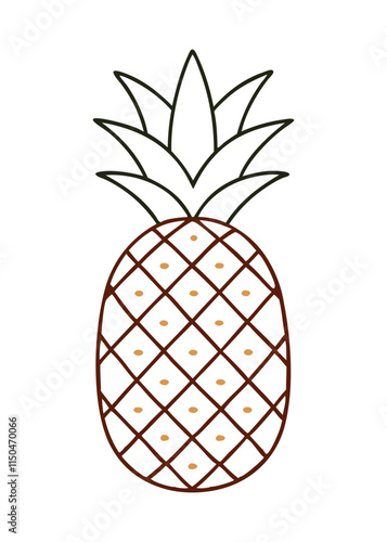 A fun pineapple coloring page featuring a detailed outline of a pineapple with spiky leaves and a textured body, perfect for kids and adults to enjoy creative coloring!