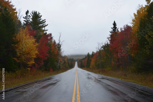 Autumn Road Through Colorful Forest Landscape