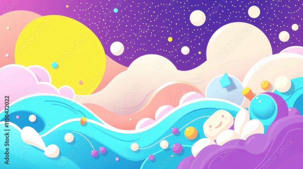 Colorful abstract waves with a bright sun in the background digital art fantasy landscape vibrant colors Colorful abstract waves with a bright sun in the background digital art fantasy landscape vibrant colors