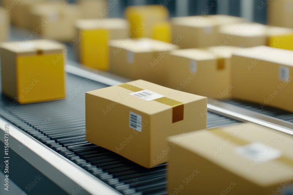 Blurred Packages on Logistics Conveyor Blurred Packages on Logistics Conveyor