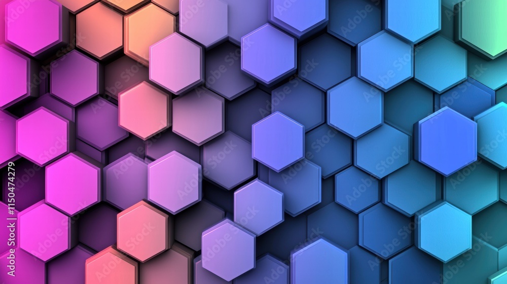 Colorful Hexagonal Pattern in Gradient Shades of Blue and Pink Colorful Hexagonal Pattern in Gradient Shades of Blue and Pink