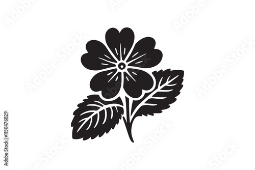 simple minimalistic primrose flower  black color silhouette in white background