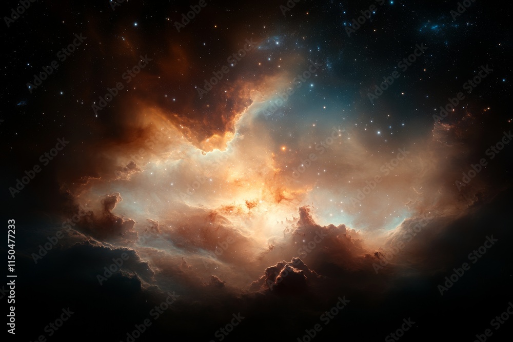 Fototapeta premium Stunning cosmic cloud formation illuminated by distant starlight in the vastness of space