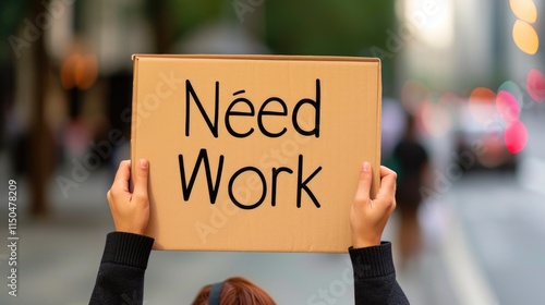 Wallpaper Mural Job Seeker Holding Desperate "Need Work" Sign on Corner Torontodigital.ca