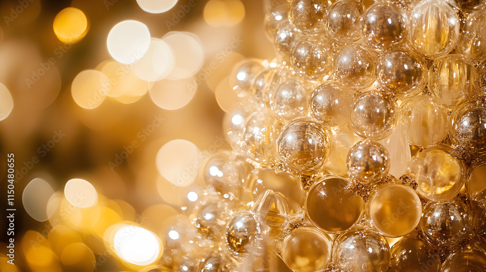 A sparkling champagne pyramid centerpiece at an elegant New Year 2025 banquet. A sparkling champagne pyramid centerpiece at an elegant New Year 2025 banquet.