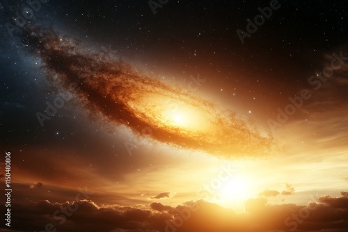 Wallpaper Mural Stunning spiral galaxy illuminated by a fiery burst of light against a starry background in deep space Torontodigital.ca