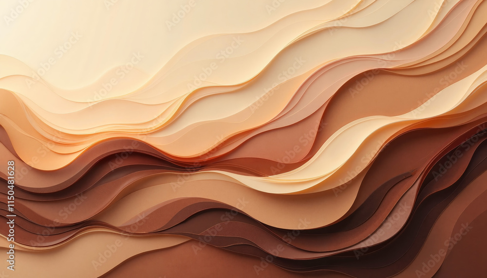 Fototapeta premium Layered paper waves in warm beige and brown tones 