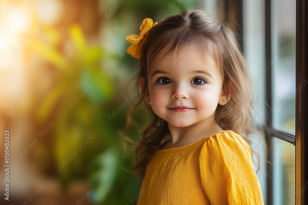 Fototapeta premium Little cute caucasian girl at indoors