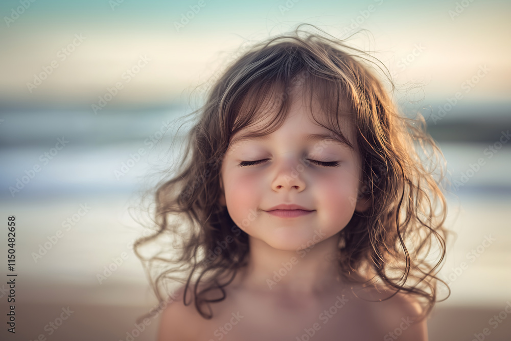 Little caucasian girl at outdoors breathing fresh air in nature Little caucasian girl at outdoors breathing fresh air in nature