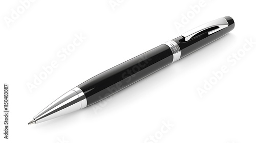 A black ballpoint pen with silver accents.