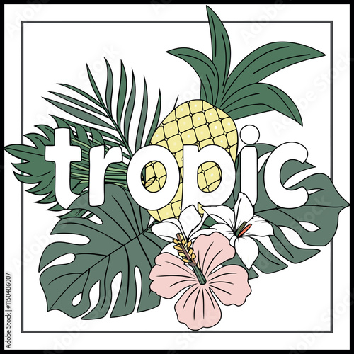 Tropic Tropical Plants Pineapple Hibiscus Design