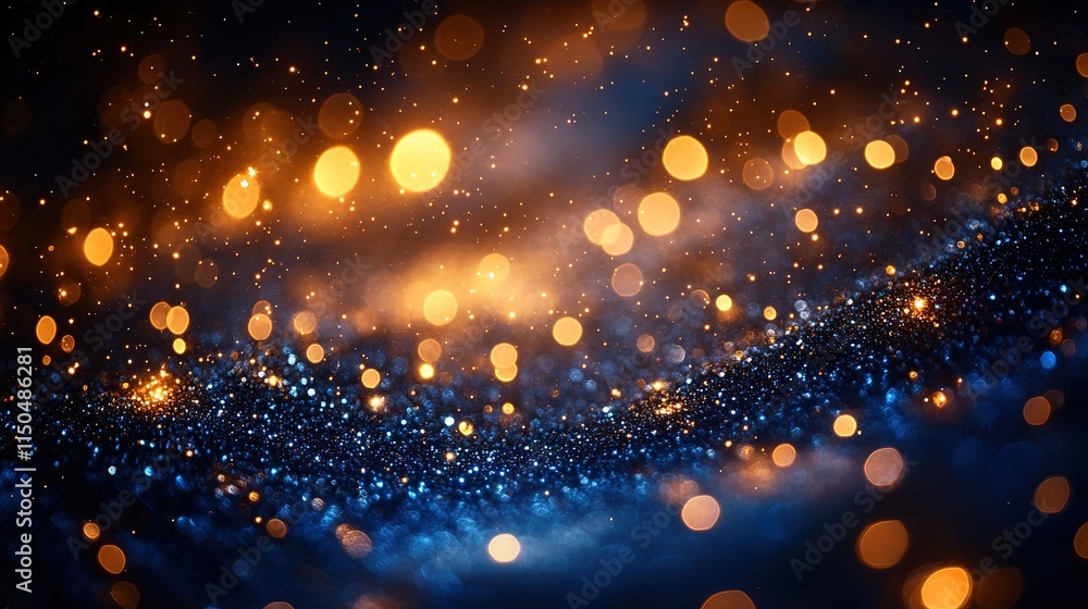 Obraz premium Abstract golden and blue bokeh lights in a sparkling night scene