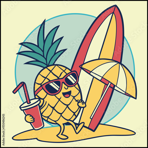 Pineapple Summer Beach Surf Cartoon Design