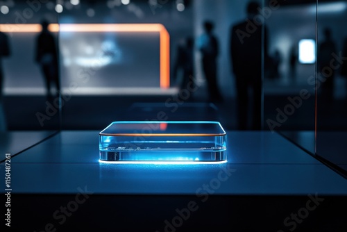 Wallpaper Mural Dramatic Front-Facing Shot of a Transparent Glass Case Displaying a Transparent Intelligence Chip Under Spotlight at an Exhibition Torontodigital.ca