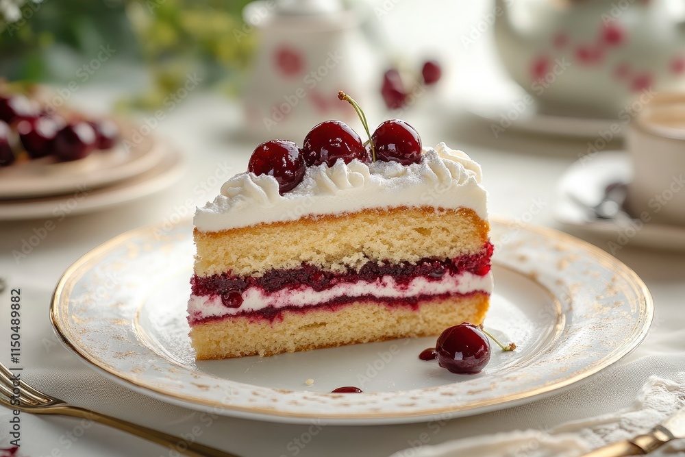Confectionery. Cake with cherries and whipped cream. Confectionery. Cake with cherries and whipped cream.
