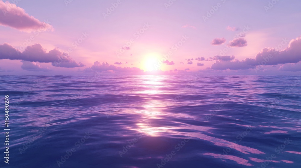 Purple Sunset Over the Calm Ocean Waters