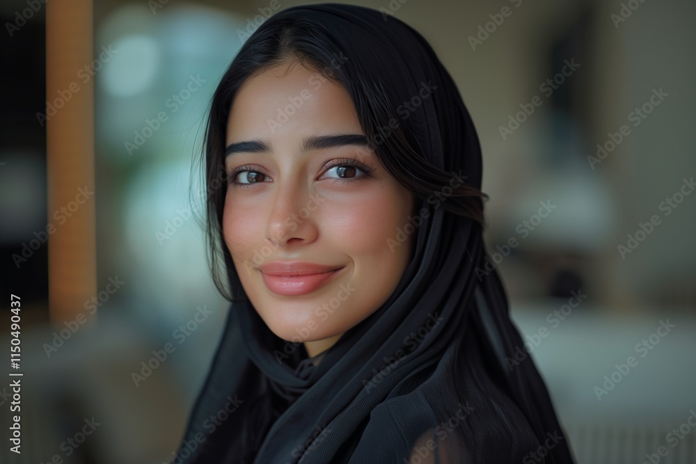 A serene portrait of a woman in traditional attire, exuding confidence and warmth in a modern setting. A serene portrait of a woman in traditional attire, exuding confidence and warmth in a modern setting.