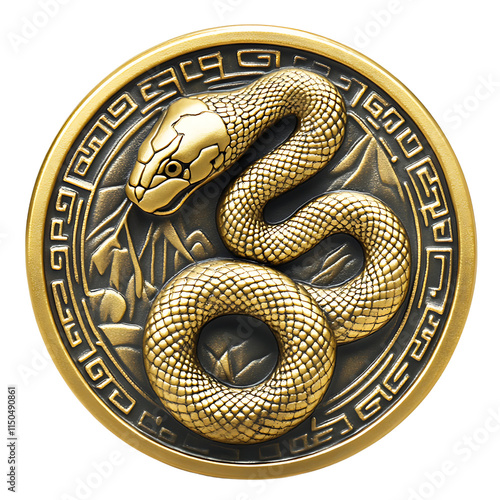 Golden snake coin Chinese zodiac symbol transparent