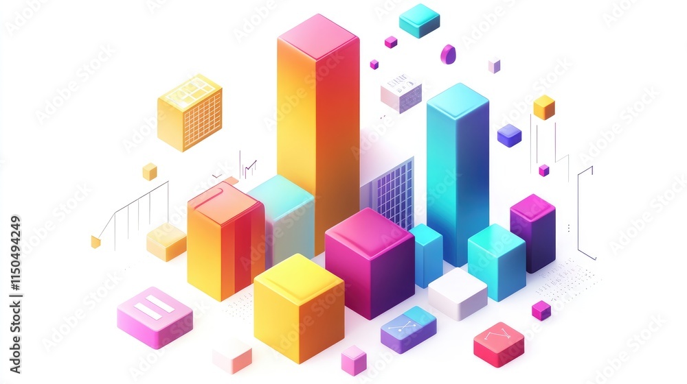 a colorful bar chart clipart, business graph element, 3D isometric illustration, vibrant, isolated on white background a colorful bar chart clipart, business graph element, 3D isometric illustration, vibrant, isolated on white background