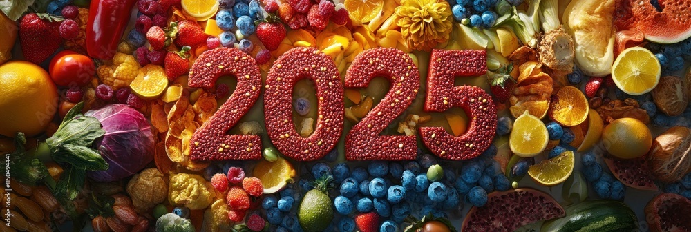 Naklejka premium 2025 in vibrant fruits & vegetables.