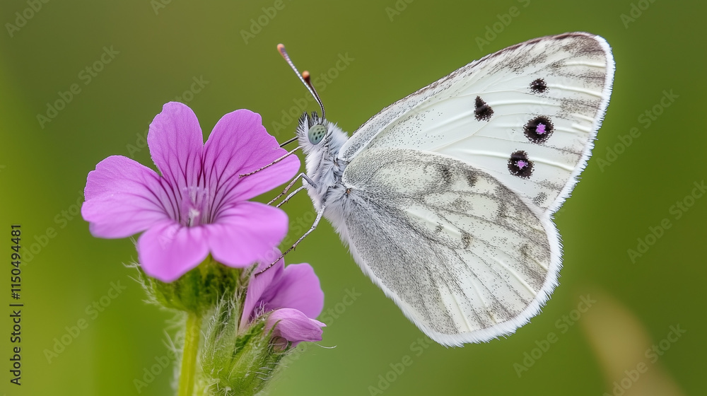 Close-up of a white butterfly perched on a pink flower, showcasing the delicate beauty of nature Close-up of a white butterfly perched on a pink flower, showcasing the delicate beauty of nature