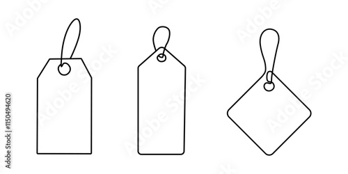 one continuous line drawing blank price tag isolated white background, One Continuous Line Drawing of Special Offer Icon. Single Line Vector Illustration, One Continuous Line Drawing of Discount Icon.