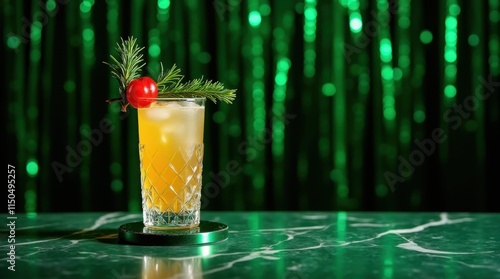 Christmas Cocktail in Carved Glass with Red Garnish