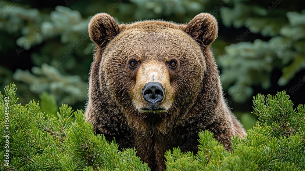 Fototapeta premium Majestic brown bear in lush forest setting