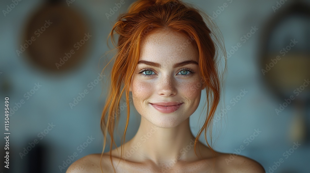 Naklejka premium A portrait of a happy redhead woman with a creative career, smiling confidently against a studio background