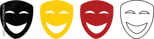 Person face Mask icon in flat, line set. isolated on transparent background Masquerade vector for apps or web Different party superhero carnival villain or burglar costume hidden eye mask