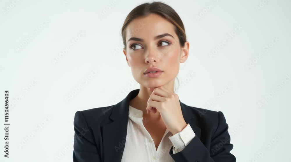 Pensive Woman Against White Background Pensive Woman Against White Background