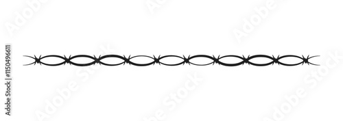 Barbed wire. Black barbwire, war or safety elements. Decorative borders design. Decorative Barbed Wire Border Graphic. Vector illustration