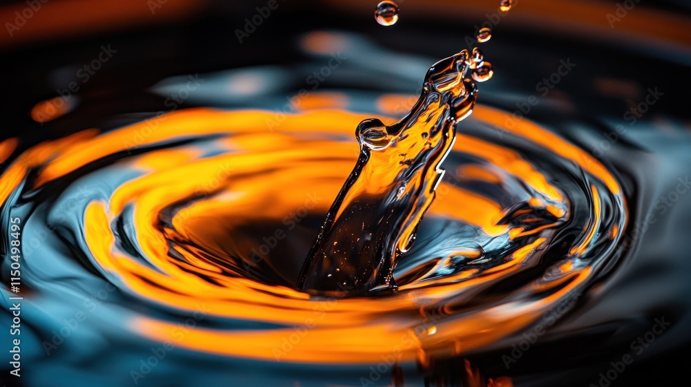 Water droplet impact creating vibrant concentric ripples and crown splash. Water droplet impact creating vibrant concentric ripples and crown splash.