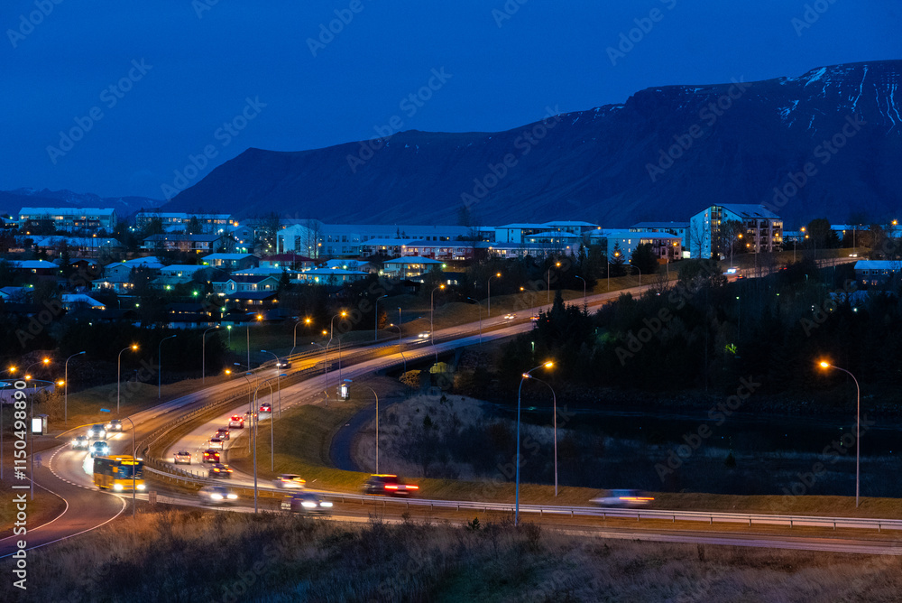 Fototapeta premium Reykjavík, capital city of Iceland, at night
