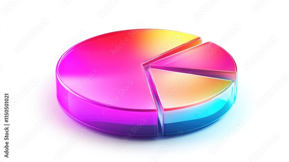 Fototapeta premium a futuristic pie chart clipart, financial graph element, neon glow illustration, bold gradient, isolated on white background