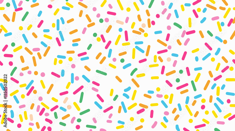 Colorful Sugar Sprinkles Seamless Pattern on White Background Colorful Sugar Sprinkles Seamless Pattern on White Background