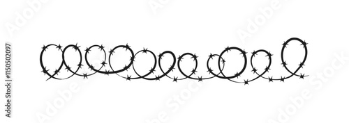 Barbed wire. Black barbwire, war or safety elements. Decorative borders design. Decorative Barbed Wire Border Graphic. Vector illustration