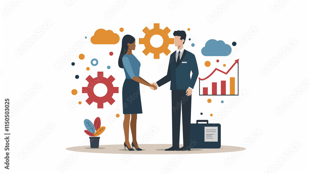 Business Collaboration and Partnership: Professional Handshake Concepts with Gear and Data Visualization Business Collaboration and Partnership: Professional Handshake Concepts with Gear and Data Visualization