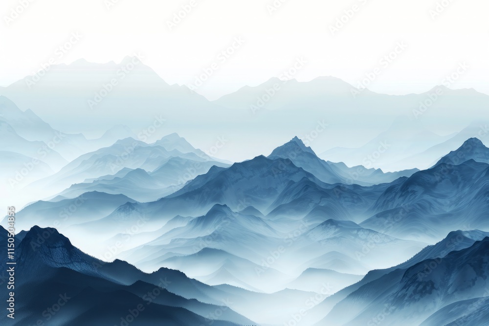 Obraz premium dark mountains with foggy valley isolated on white