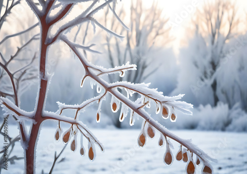 Wallpaper Mural Frozen Tree Branches With Snow And Frost In A Natural Winter Landscape Background Scene. Torontodigital.ca