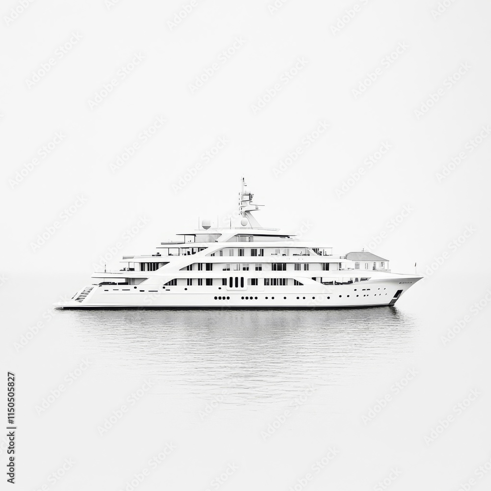 Fototapeta premium Elegant yacht sailing peacefully on calm waters in minimalist setting.