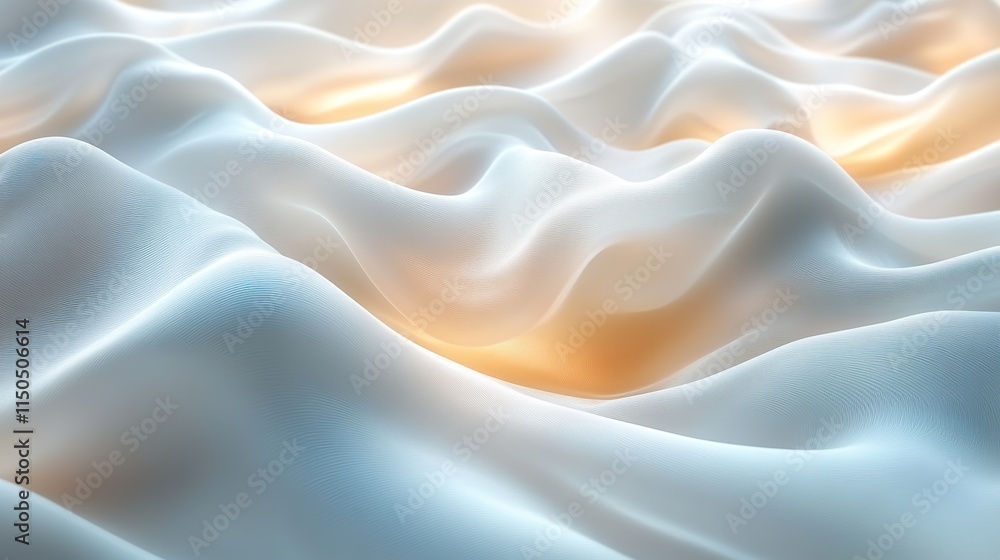 Fototapeta premium An abstract illustration of waves on a white background resembles silk; this 3D render creates artistic wallpaper with ripples and luxurious texture