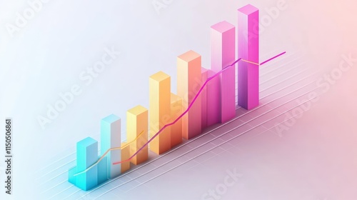 a unique bar and line combo chart clipart, hybrid graph element, retro aesthetic, pastel tones, isolated on white background