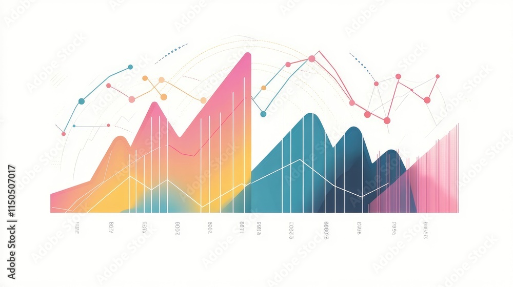 Fototapeta premium a unique bar and line combo chart clipart, hybrid graph element, retro aesthetic, pastel tones, isolated on white background