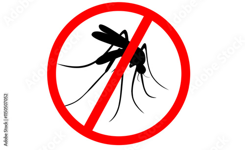 No mosquito fly. Anti gnat or stop midge vector icon, insect repellent spray sign, bite forbidden red cross circle, insects danger and control warning symbol with mosquitoes silhouette