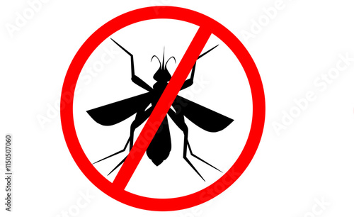 No mosquito fly. Anti gnat or stop midge vector icon, insect repellent spray sign, bite forbidden red cross circle, insects danger and control warning symbol with mosquitoes silhouette